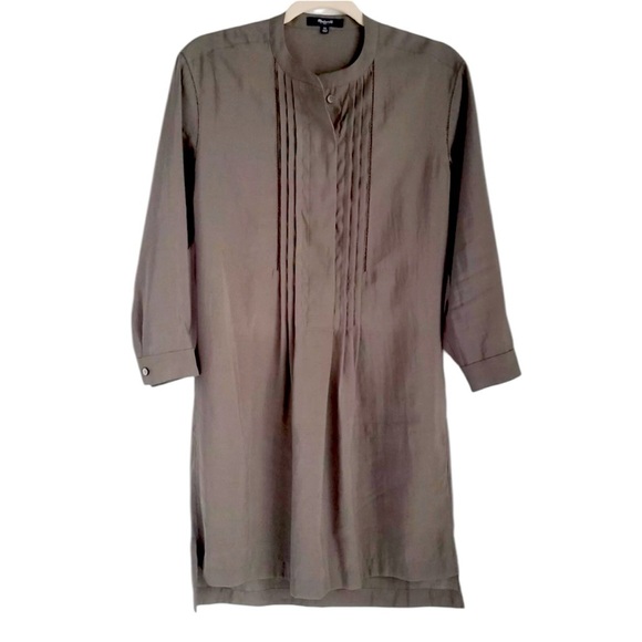 Madewell Women's Olive Green Pleated Shirt Dress Sz. L NWOT - Picture 2 of 6